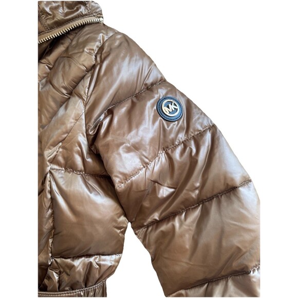 MICHAEL KORS  Women’s Brown Gold Hooded Puffer Belted Jacket Bubble Coat SZ XS - Picture 4 of 11
